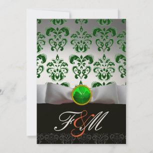 WEISSER GREEN DAMASK & KLEEBLATT MONOGRAM GOLD Ora Einladung