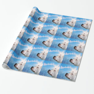 Weißer Gruben-Stier-Terrier-Hund wartete Geschenkpapier