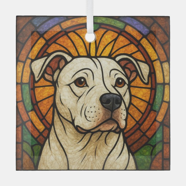 Weißer Grubenhund in "Hartglas" Ornament Aus Glas (Vorderseite)