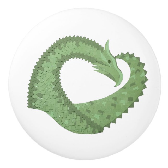 Weißer Grüner Herzdrache Keramikknauf (Vorderseite)
