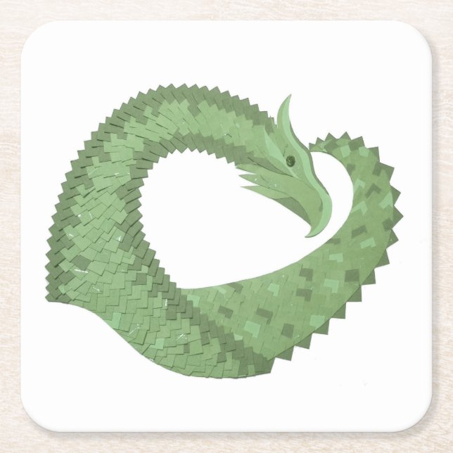 Weißer Grüner Herzdrache Rechteckiger Pappuntersetzer (Vorderseite)