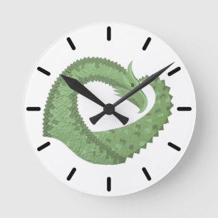 Weißer Grüner Herzdrache Runde Wanduhr