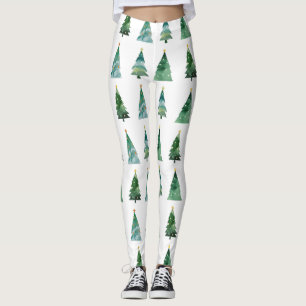 Weißer grüner Wasserfarben-Winterbaum Weihnachten Leggings