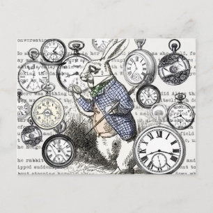 Weißer Hase Alice im Wunderland Uhren Kunst Postkarte