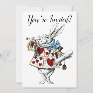 Weißer Hase Alice Wunderland Herzen Einladung