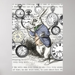 Weißer Hase Alice Wunderland Uhren Kunst Poster