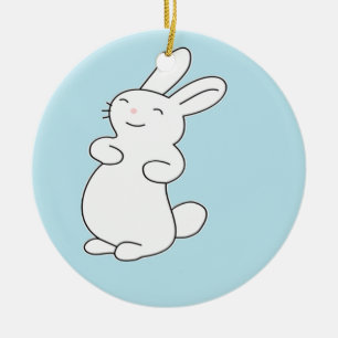 Weißer Hase auf blau Keramik Ornament