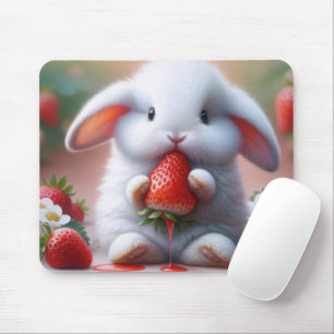 Weißer Hase mit Juicy Strawberry Mousepad