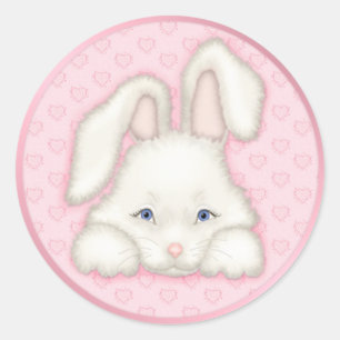Weißer Hase - Rosa Runder Aufkleber