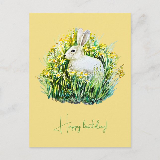 Weißer Hase und Blume Postkarte (Vorderseite)