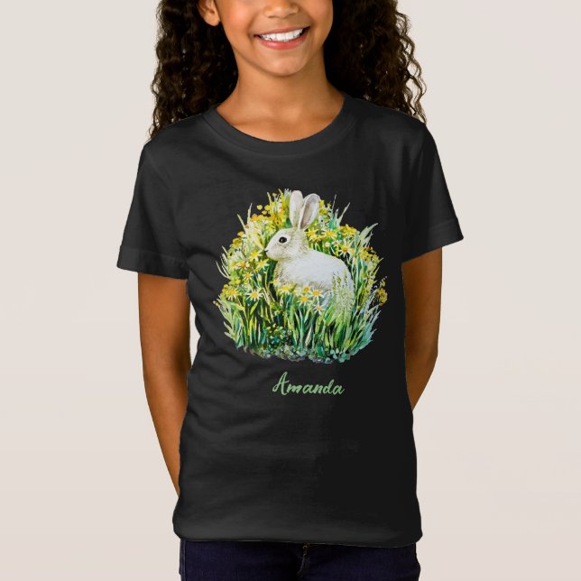 Weißer Hasen und Blume T-Shirt (Vorderseite)