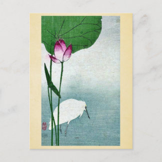 Weißer Heron und Lotus von Baison, Ukiyoe Postkarte