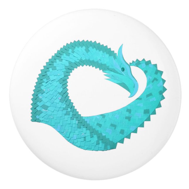 Weißer Herzdrache Keramikknauf (Vorderseite)