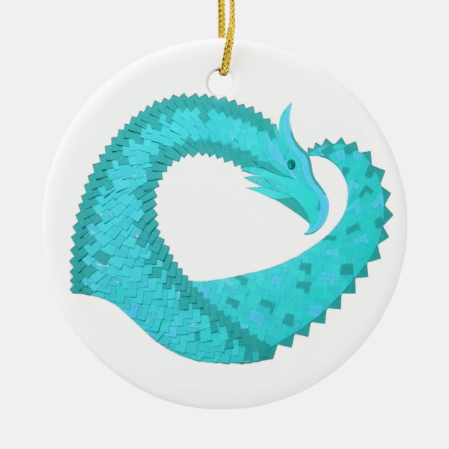 Weißer Herzdrache Keramikornament (Vorne)