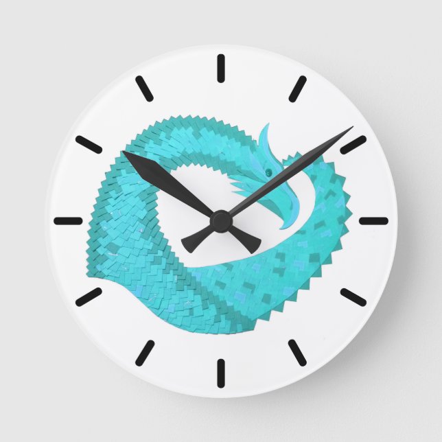 Weißer Herzdrache Runde Wanduhr (Vorderseite)