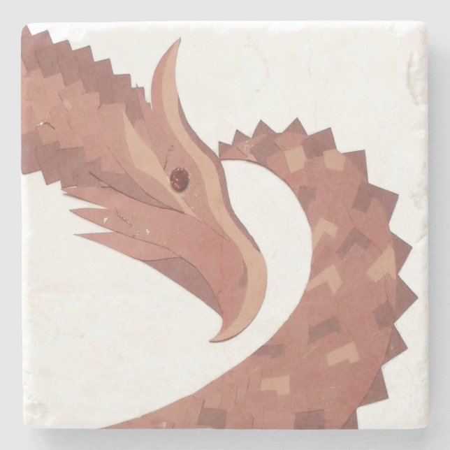 Weißer Herzdrache Steinuntersetzer (Vorderseite)
