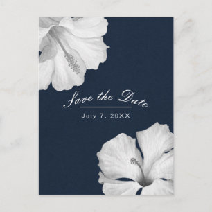Weißer Hibiskus Blau Tropical Save the Date Ankündigungspostkarte