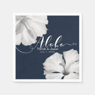 Weißer Hibiskus Blau Tropische Hochzeit Aloha Serviette