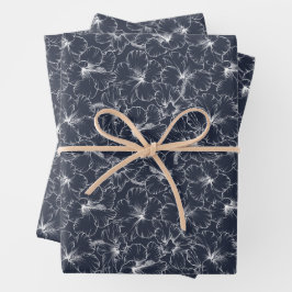Weißer Hibiskus Floral auf Navy Blue Geschenkpapier Set