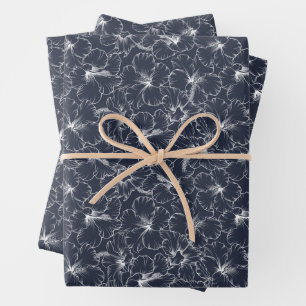 Weißer Hibiskus Floral auf Navy Blue Geschenkpapier Set