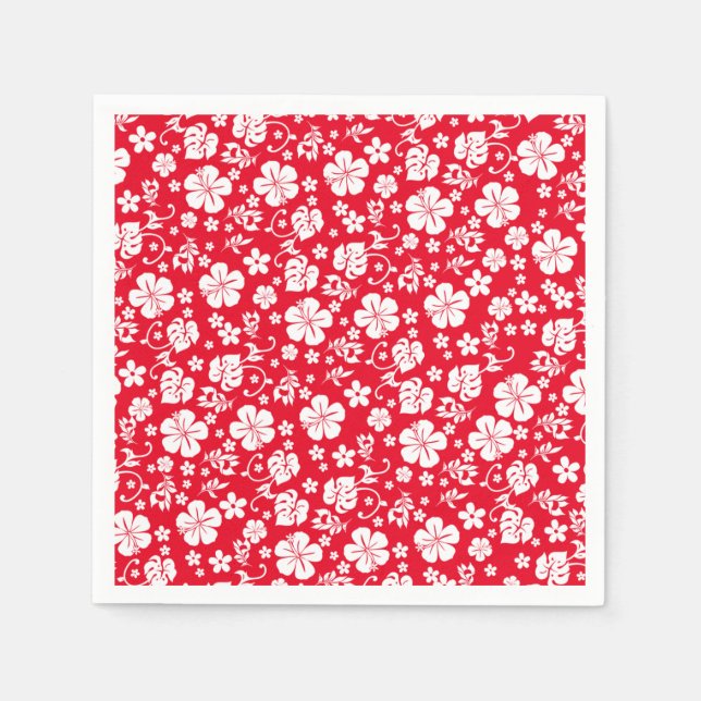Weißer Hibiskus mit rotem tropischem Chic Serviette (Vorderseite)