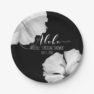 Weißer Hibiskus Schwarze Tropische Hochzeit Aloha Pappteller
