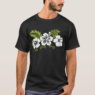 Weißer Hibiskus und Blätter T-Shirt