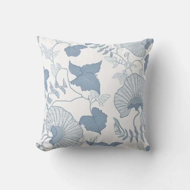 Weißer Hintergrund Delikatesse Blau Japanische Blu Kissen (Vorderseite)