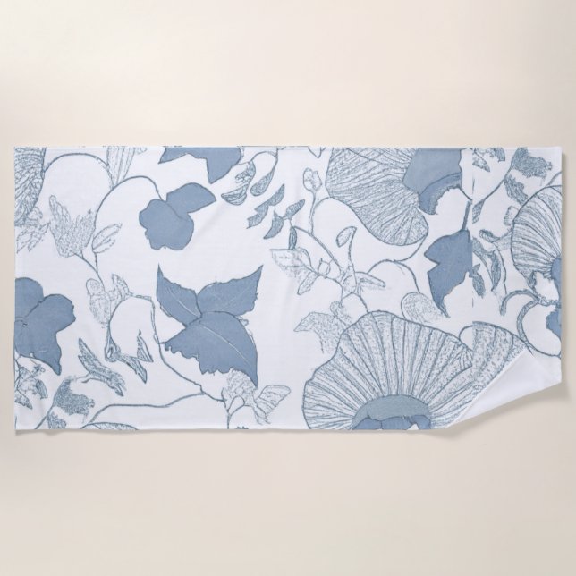 Weißer Hintergrund Delikatesse Blau Japanische Blu Strandtuch (Vorderseite)