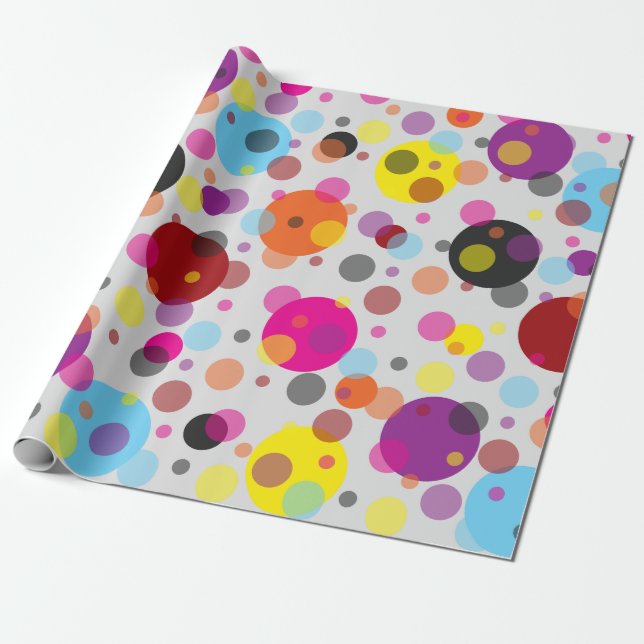 Weißer Hintergrund farbenfrohe Polka Punkte Geschenkpapier (Ungerollt)