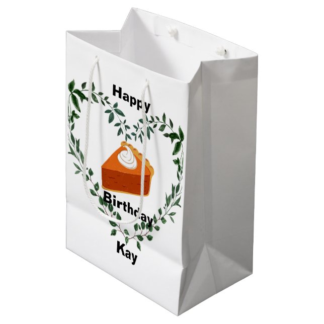 Weißer Hintergrund Grüne Kuchen Eiscreme Mittlere Geschenktüte (Vorderseite Schrägansicht)