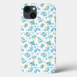 weißer Hintergrund mit blauen Blumen und grünem Le Case-Mate iPhone Hülle