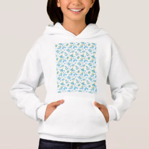 weißer Hintergrund mit blauen Blumen und grünem Le Hoodie