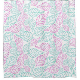 Weißer Hintergrund mit Lila und grünen Blätter Duschvorhang