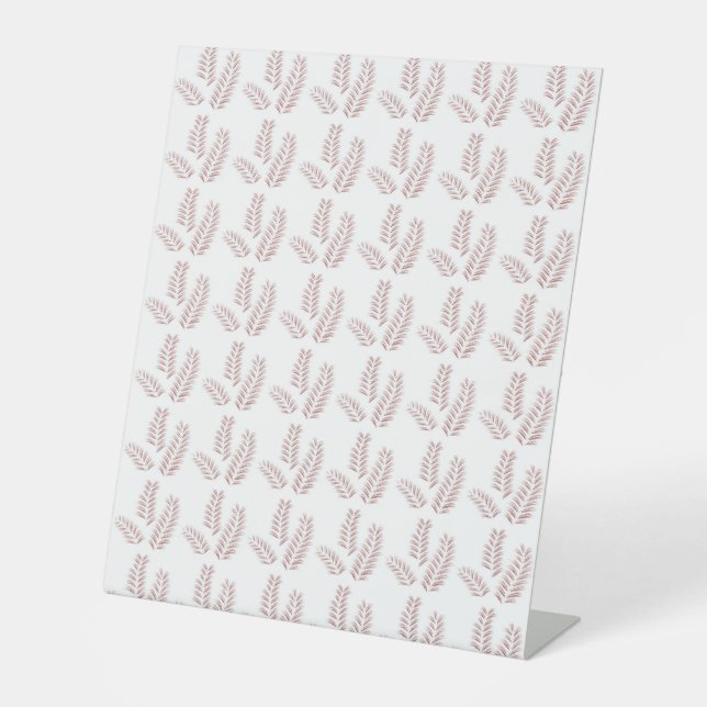 weißer Hintergrund mit rosa Blätter Sockelschild (Vorderseite)
