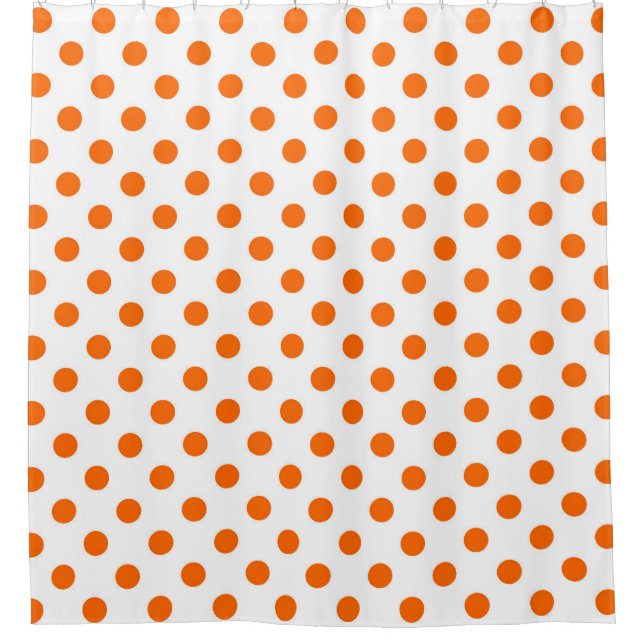 Weißer Hintergrund Orange Polka Dots Duschvorhang (Vorderseite)
