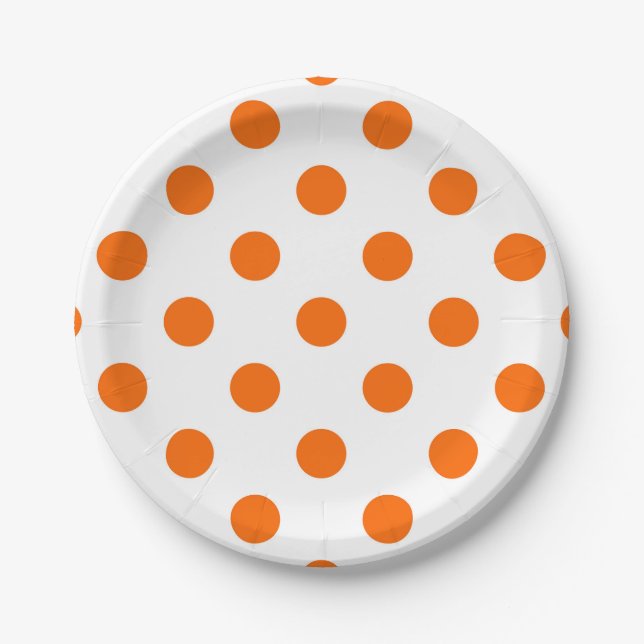 Weißer Hintergrund Orange Polka Dots Pappteller (Vorderseite)