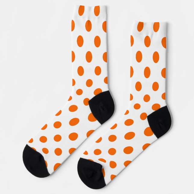 Weißer Hintergrund Orange Polka Dots Socken (Linkes Detail)