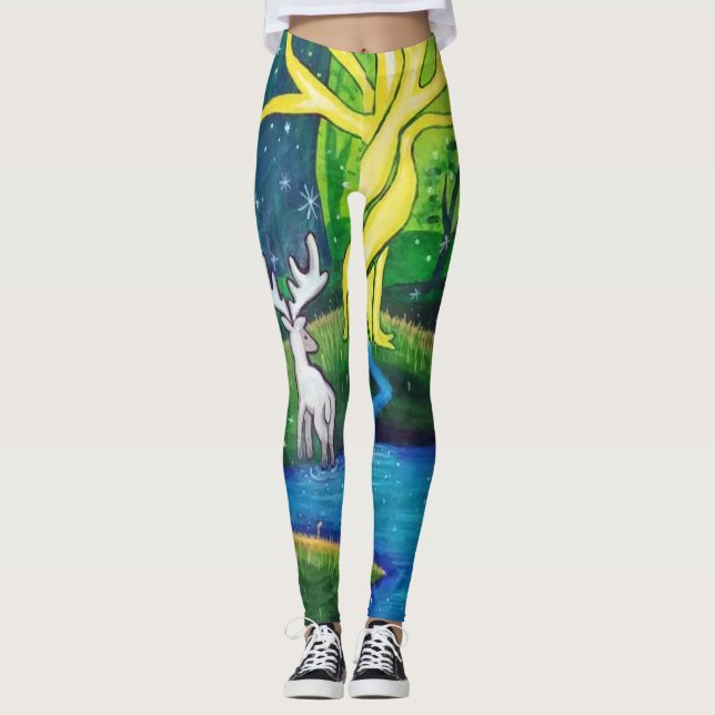 Weißer Hirsch, Baum des Lebens Leggings (Vorderseite)
