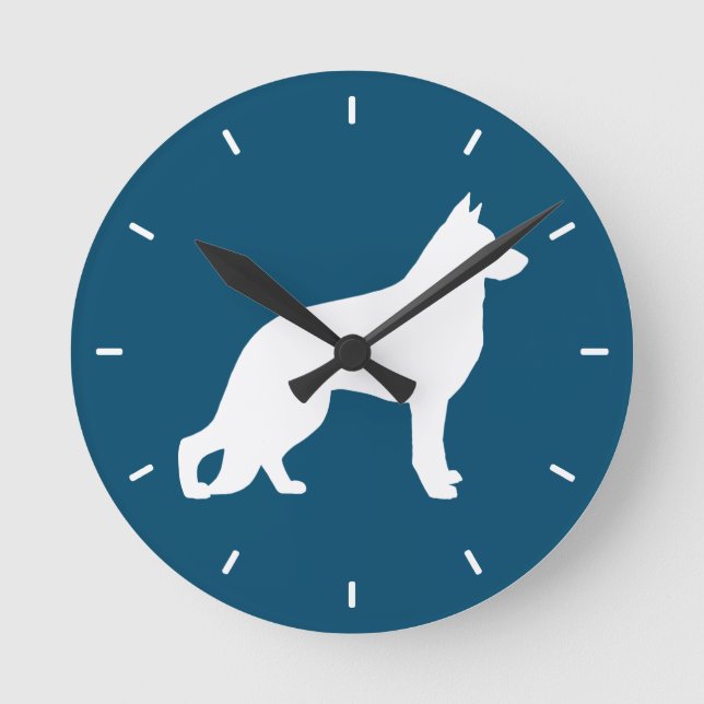 Weißer Hirte Hund GSD K9 Silhouette Runde Wanduhr (Vorderseite)