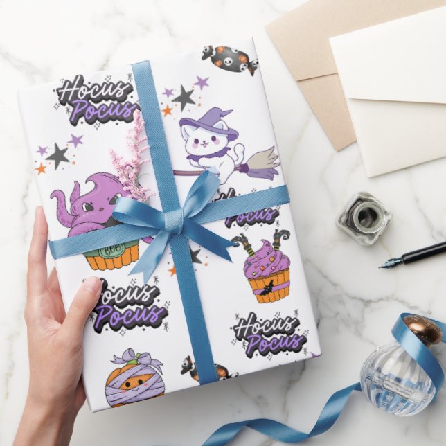 Weißer Hocus Pocus niedlich Hexenkatze Halloween Geschenkpapier (Schenken)