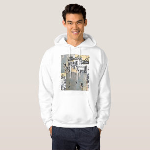 Weißer Hoodie mit Steinbock-Wand-Entwurf