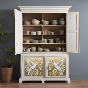 Weißer Hummingvogel auf der Goldteppichseite Seidenpapier