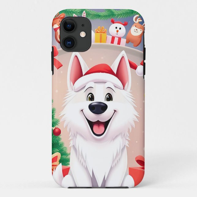 Weißer Hund in Weihnachtsmannmütze Case-Mate iPhone Hülle (Rückseite)