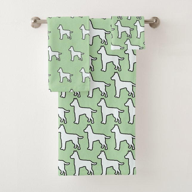 Weißer Hund Mintgrün  Badhandtuch Set (Insitu)