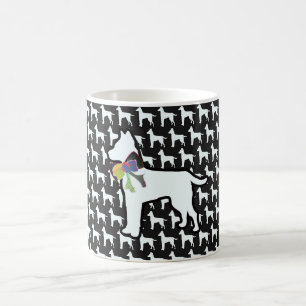 Weißer Hund mit schwarzer Schleife Kaffeetasse