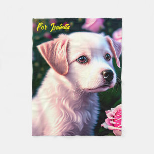 Weißer Hund und Rose Fleece Blankon
