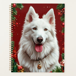 Weißer Hund Weihnachtsplaner Feiertagsgeschenk Planer