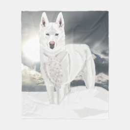 Weißer Husky im Schnee Fleecedecke