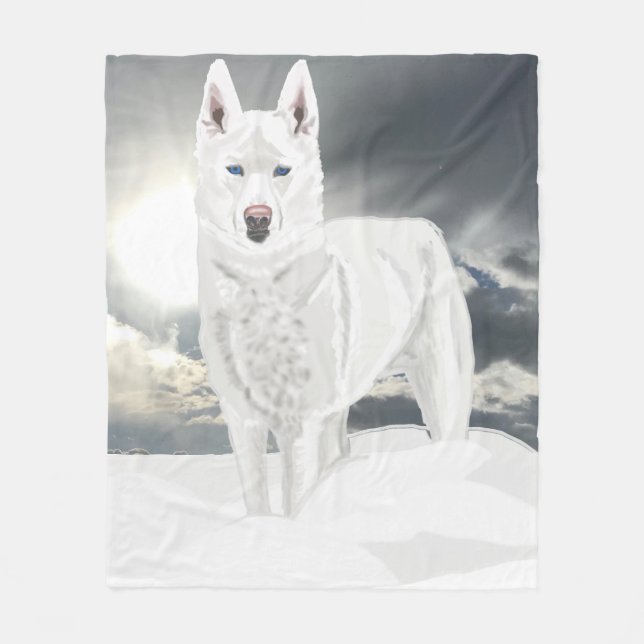 Weißer Husky im Schnee Fleecedecke (Vorderseite)